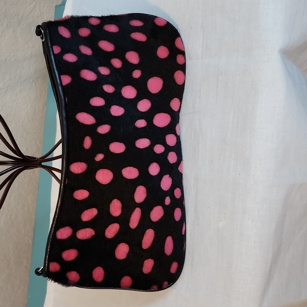 J Tiras Black with Pink Polka Dots Clutch Purse
